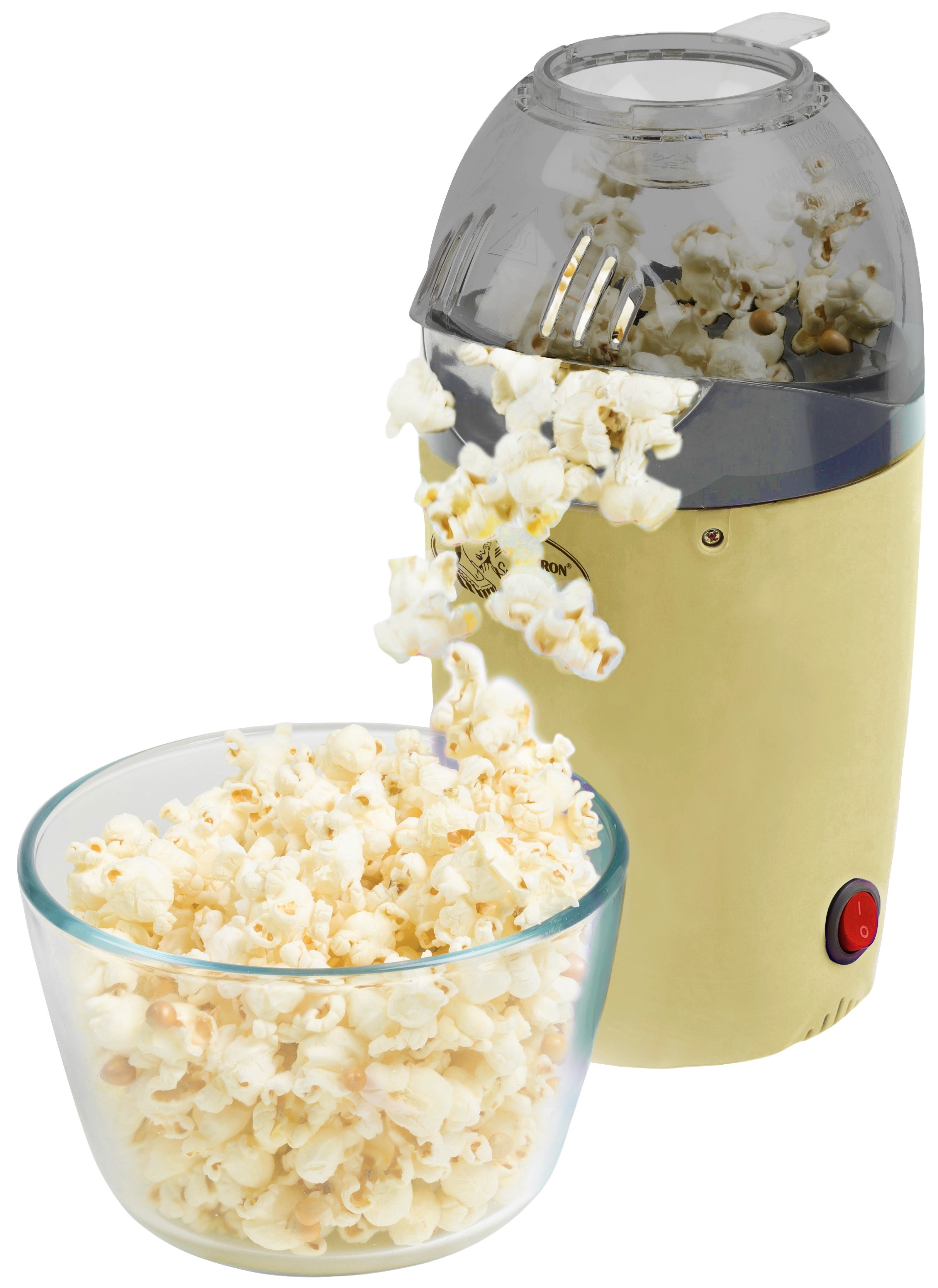 Bestron Popcorn machine voor 50 gr. popcorn, Popcorn maker voor popcorn in 2 minuten, vetvrij, 1200 Watt, kleur: Geel