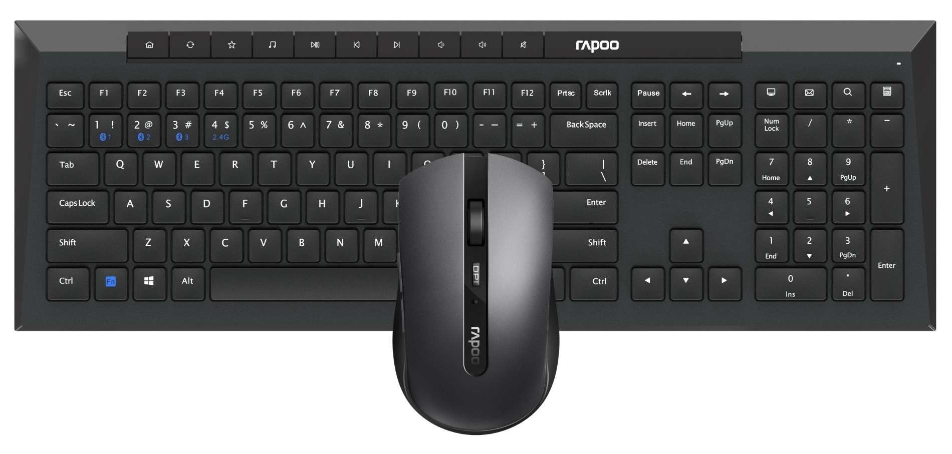 Rapoo 8210M Draadloze multimode Desktop Combo Set, QWERTY US Toetsenbord Zwart