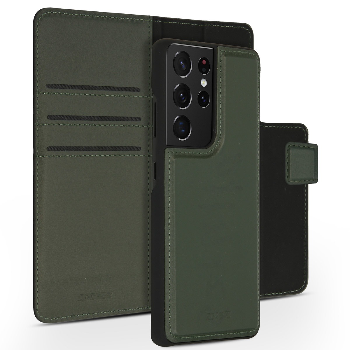 Accezz Premium Leather 2 in 1 Wallet Bookcase Samsung Galaxy S21 Ultra hoesje - Groen