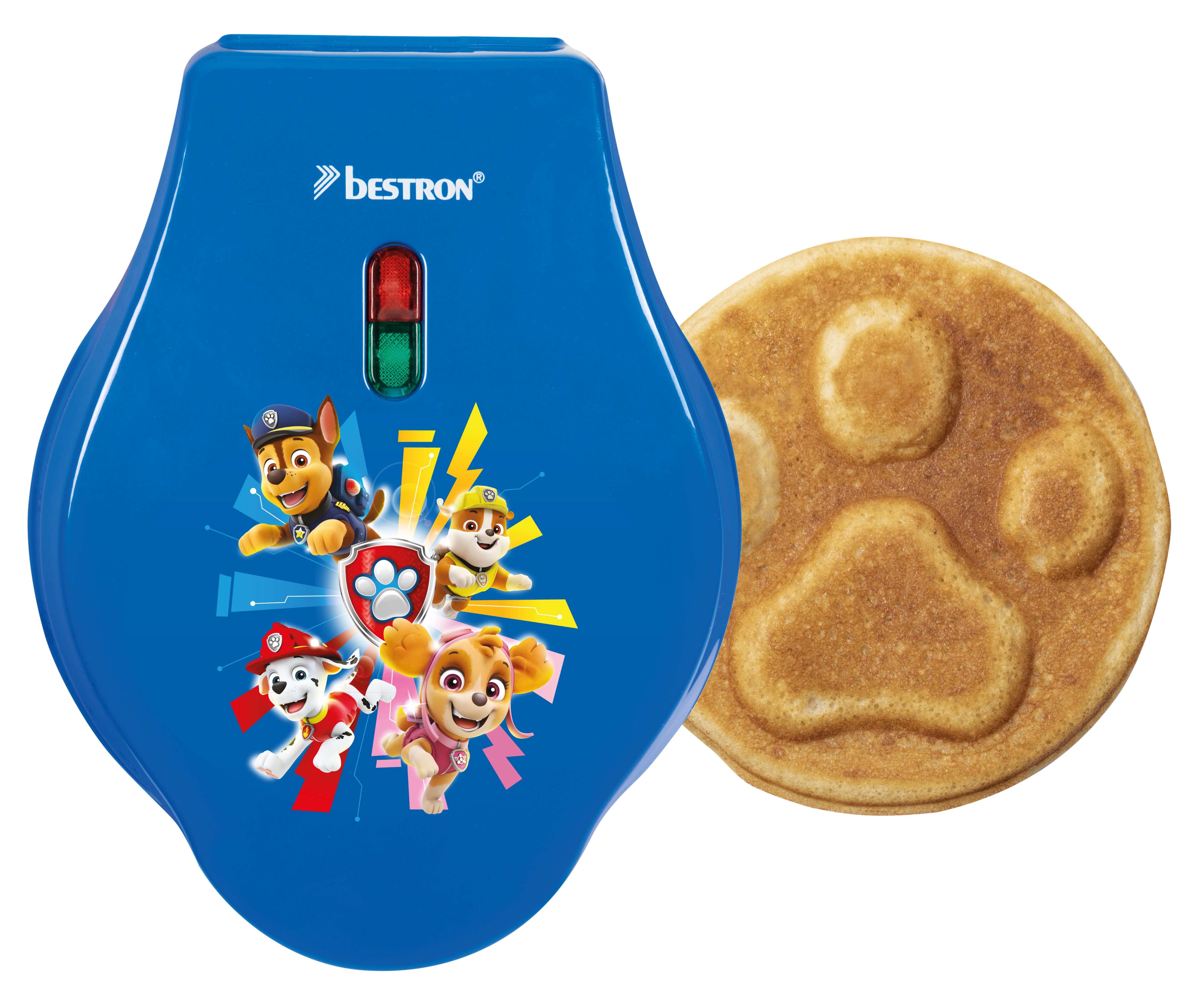 Paw Patrol Wafelijzer, mini-wafelijzer in uniek Paw Patrol design, voor kinderfeestjes, Pasen & Kerstmis, met antiaanbaklaag, wafelformaat: Ø 10cm, officieel gelicentieerd product,