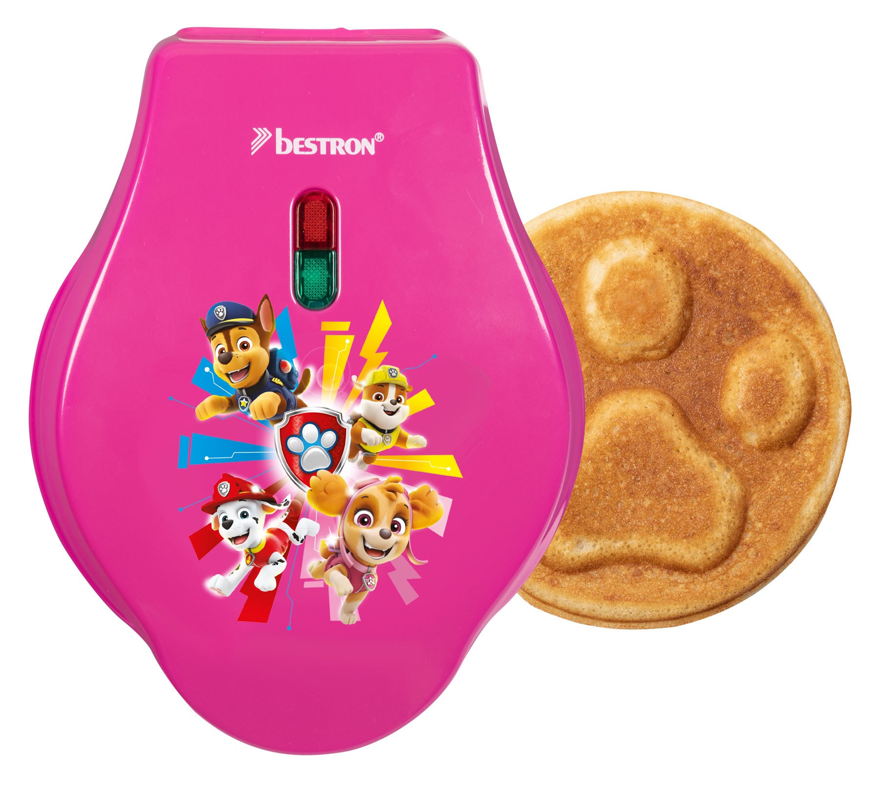 Paw Patrol Wafelijzer, mini-wafelijzer in uniek Paw Patrol design, voor kinderfeestjes, Pasen & Kerstmis, met antiaanbaklaag, wafelformaat: Ø 10cm, officieel gelicentieerd product,