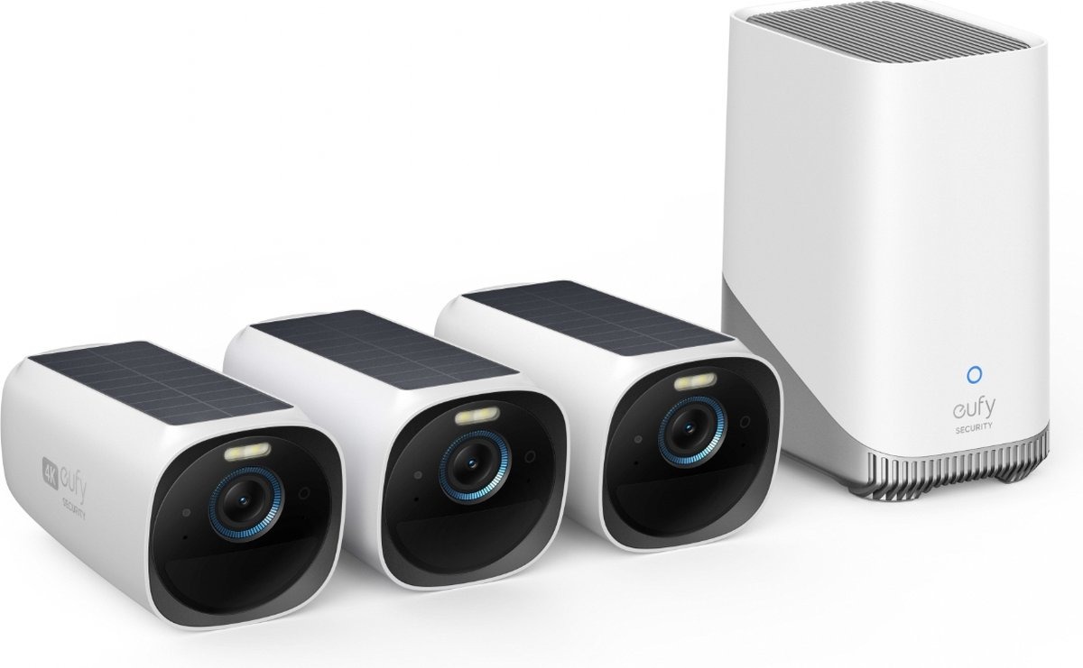 EufyCam 3 - S330 - 3 beveiligingscamera's / IP-camera's + HomeBase 3 - 4K resolutie - Geïntegreerd zonnepaneel