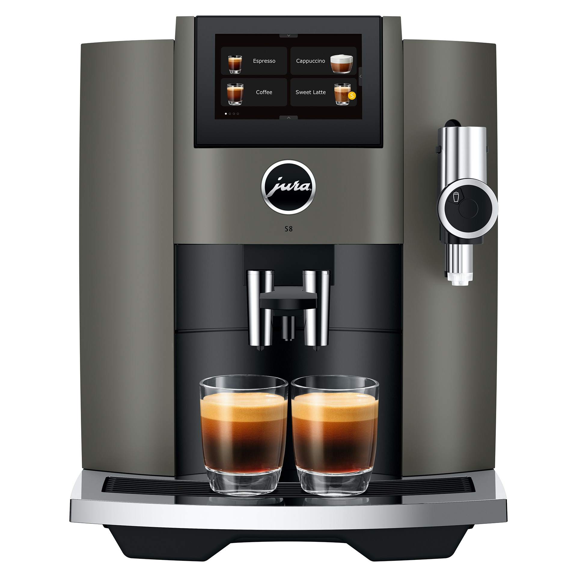 JURA S8 Dark Inox (EB) - Model 2023 - volautomaat espressomachine met automatische melkopschuimer [incl. gratis schoonmaakpakket twv 37,99 en gratis koffiebonen van LUDIQX Koffie]