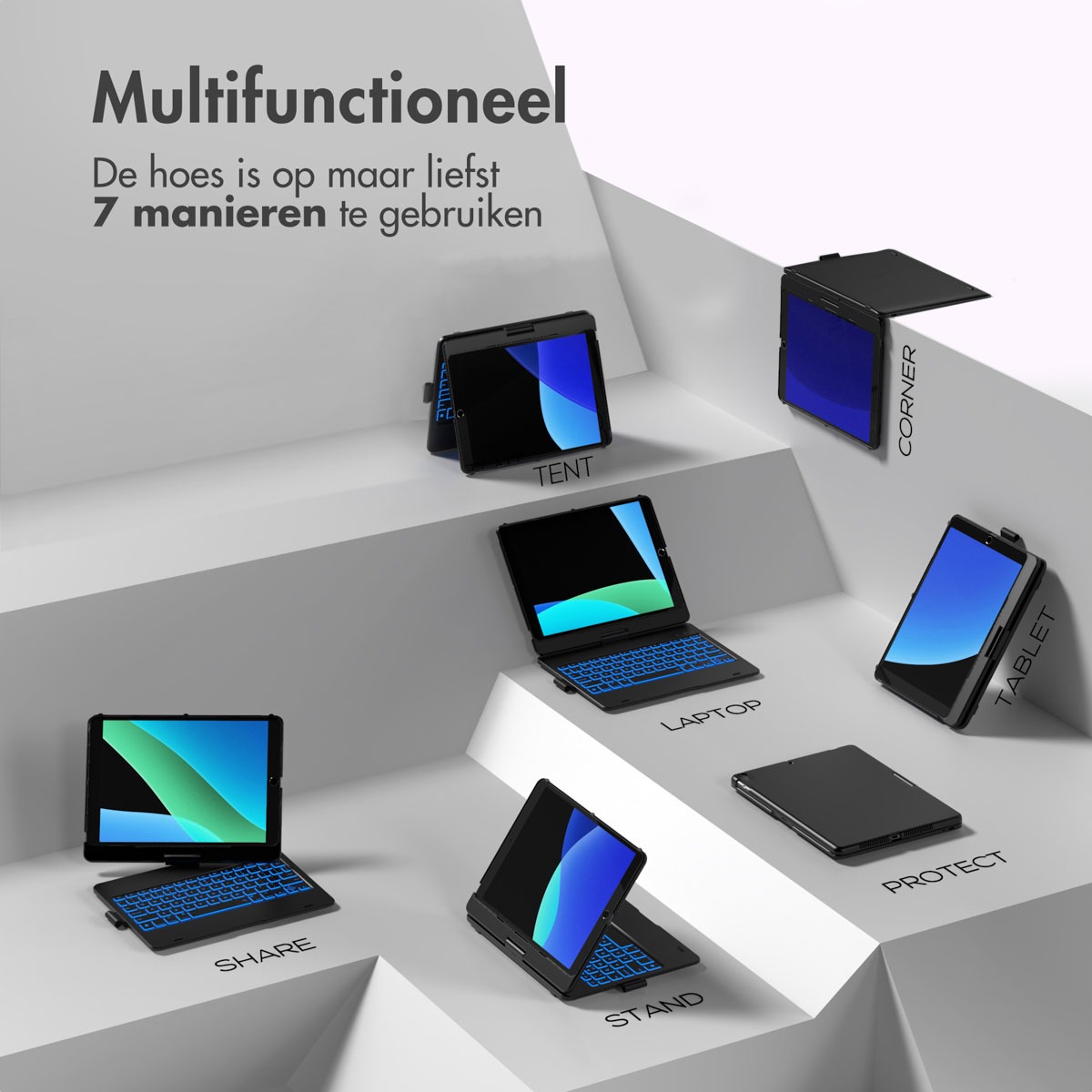Accezz 360 Slim Keyboard Bookcase iPad 10.2 (2019-2020-2021) Telefoonhoesje Zwart