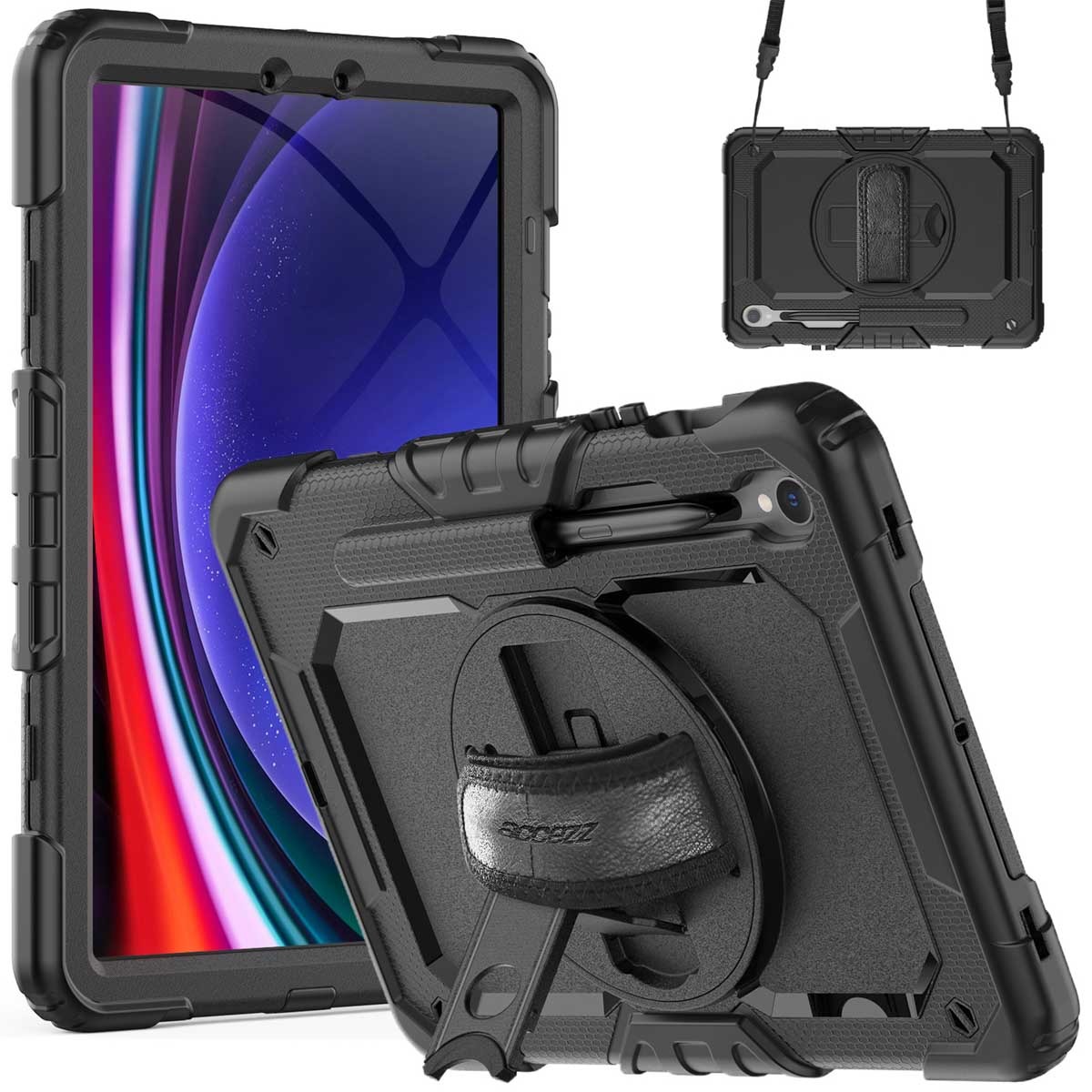 Samsung Galaxy Tab S9 Tablet Hoes - Accezz Rugged Backcover Shoulder Strap - Zwart