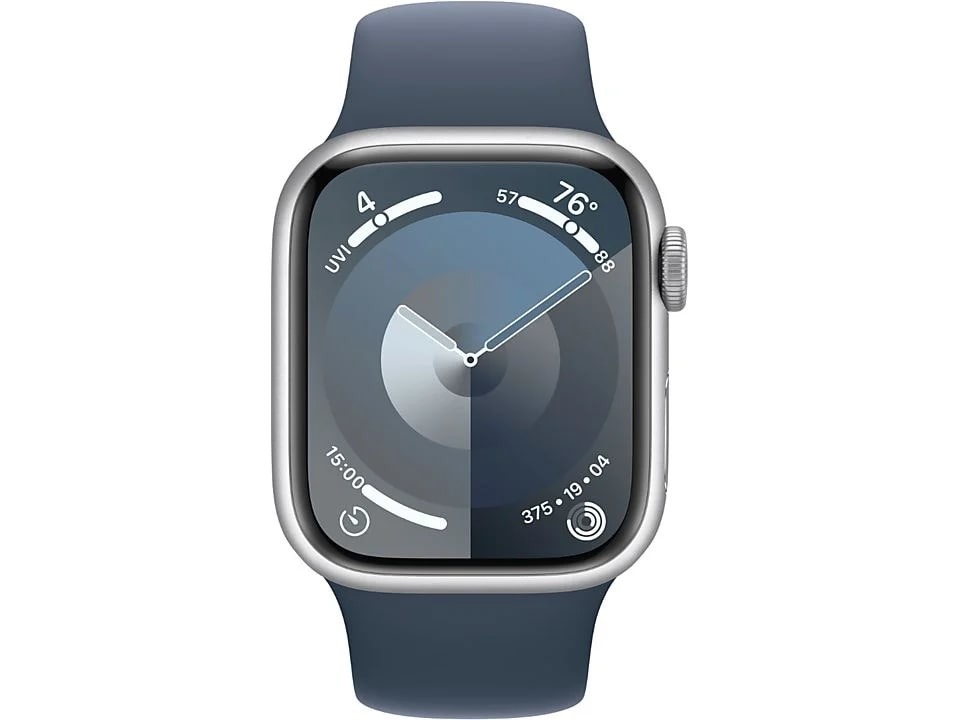 Apple Watch Series 9 41mm Zilver Aluminium Sportband Blauw M-L Smartwatch Blauw
