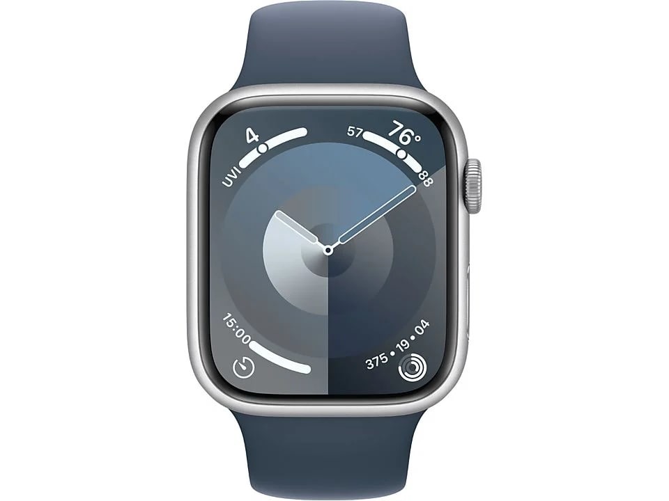 Apple Watch Series 9 45mm Zilver Aluminium Sportband Blauw M-L Smartwatch Blauw