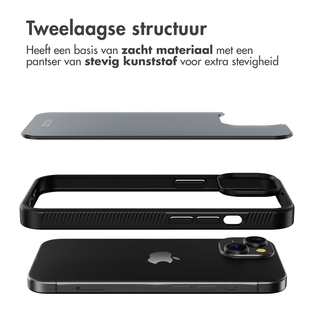 iPhone 15 Hoesje - Accezz Rugged Frosted Backcover - Zwart