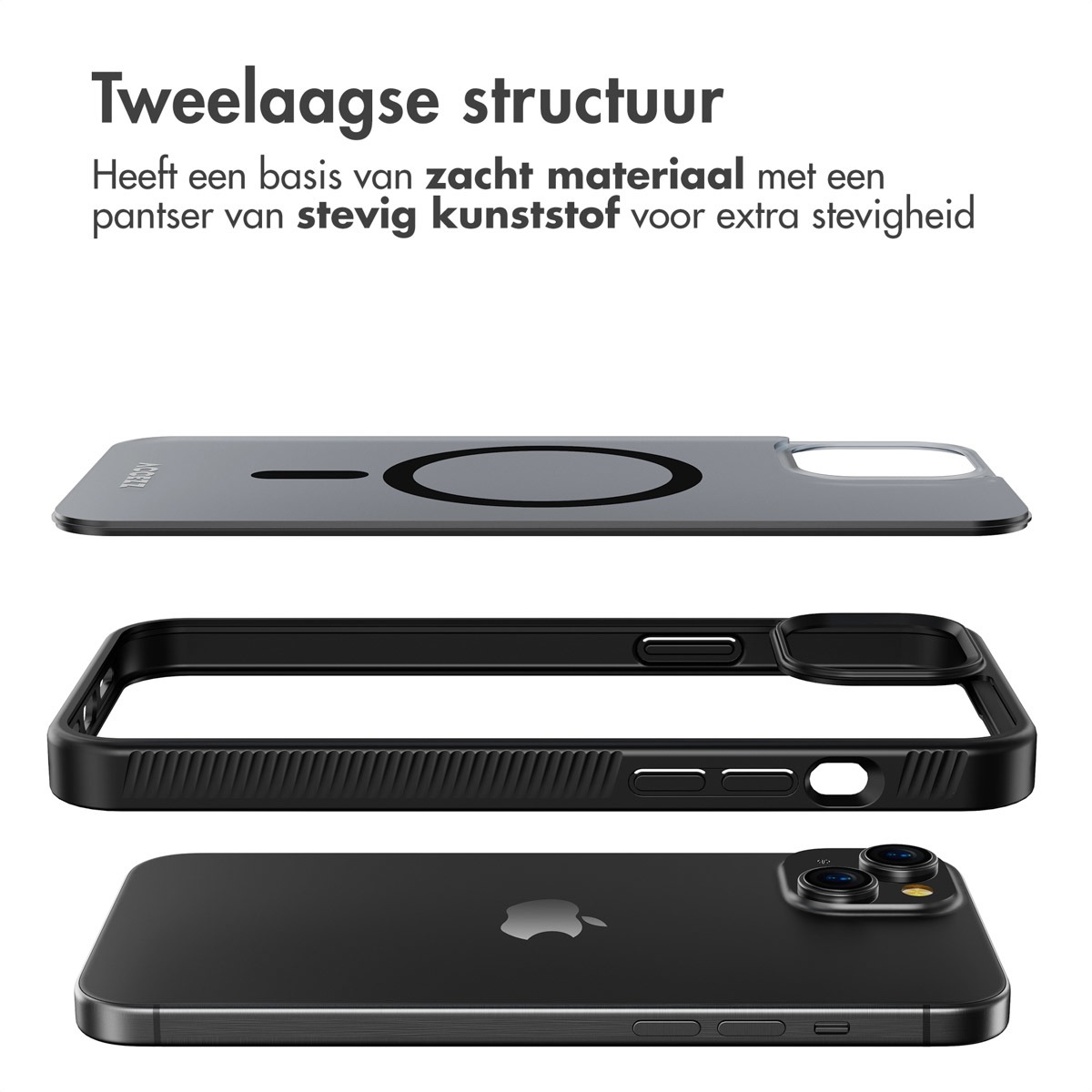 iPhone 15 Plus Hoesje - Accezz Rugged Frosted Backcover met MagSafe - Zwart