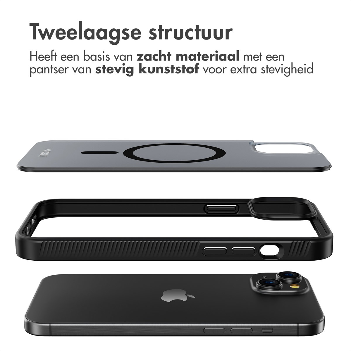 Accezz Rugged Frosted Backcover met MagSafe iPhone 15 Plus Telefoonhoesje Zwart