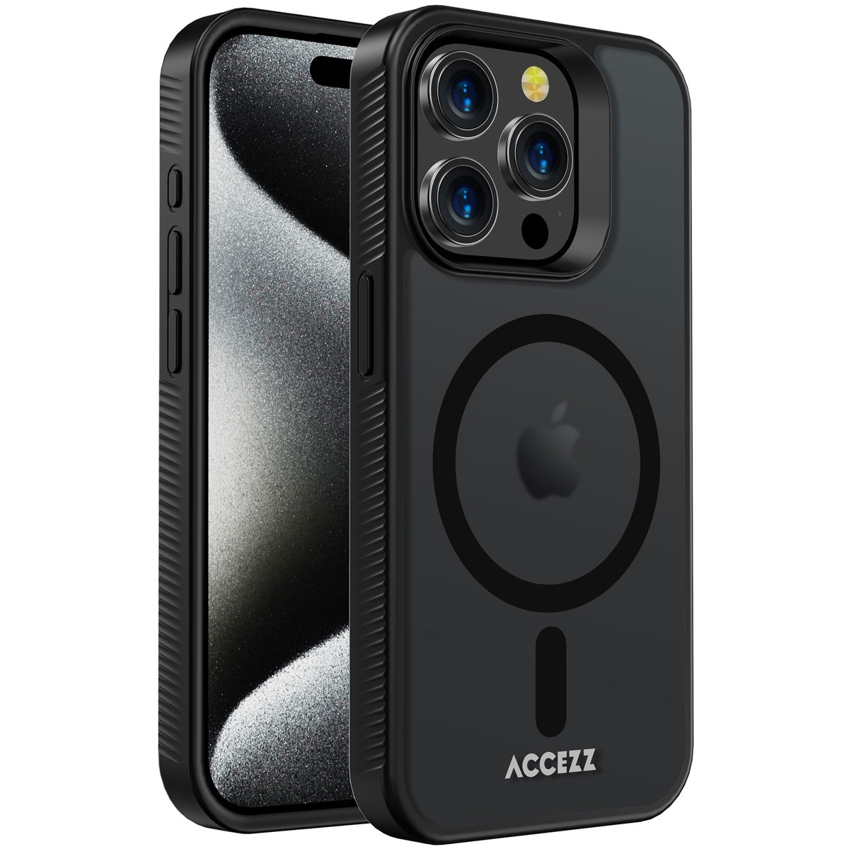 iPhone 15 Pro Hoesje - Accezz Rugged Frosted Backcover met MagSafe - Zwart
