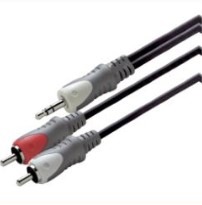 Scanpart audio kabel 3.5mm jack - 2xRCA 3,0m Mini jack kabel Zwart