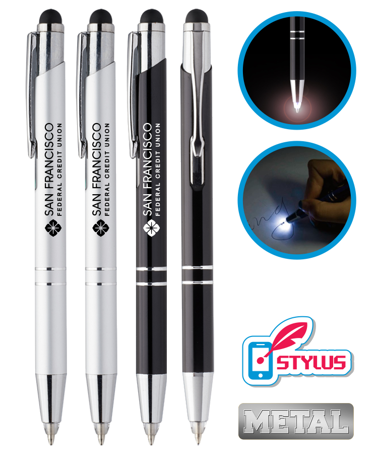 Union Printed - Lucid - Metal Stylus Pen with LED Flashlight - 1-Color Logo
