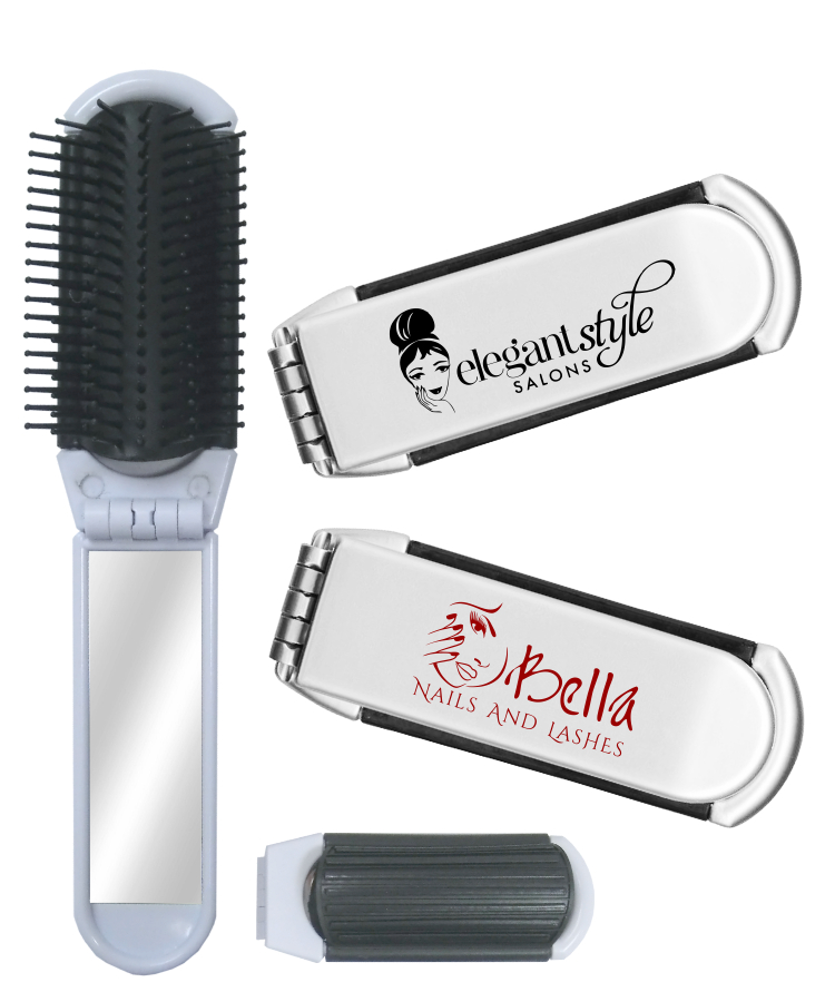 Union Printed - Folding Hair Brush and Mirror Set - 1-Color Logo