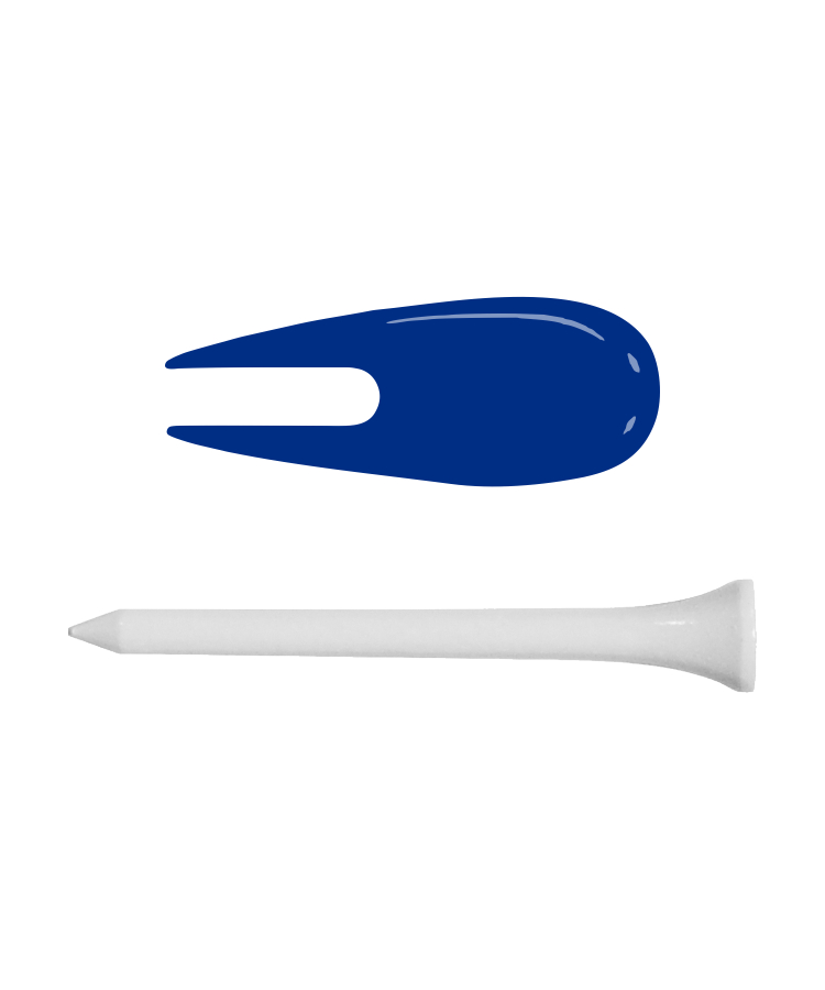 Golf Tee Pack - 4 x Wooden Golf Tees & 1 Golf Divot Repair Tool with Metal Ball Marker — Divot: Blue - Tee: White
