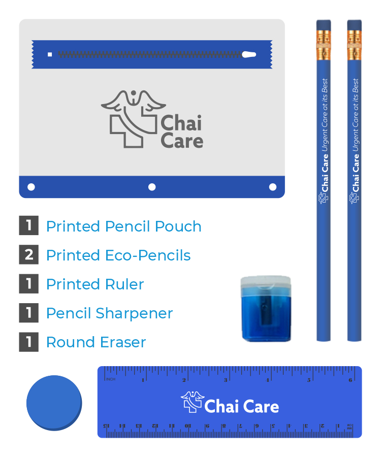 Popular School Kit > Pencil Pouch > Eco Pencils > Sharpener > Ruler > Round Eraser