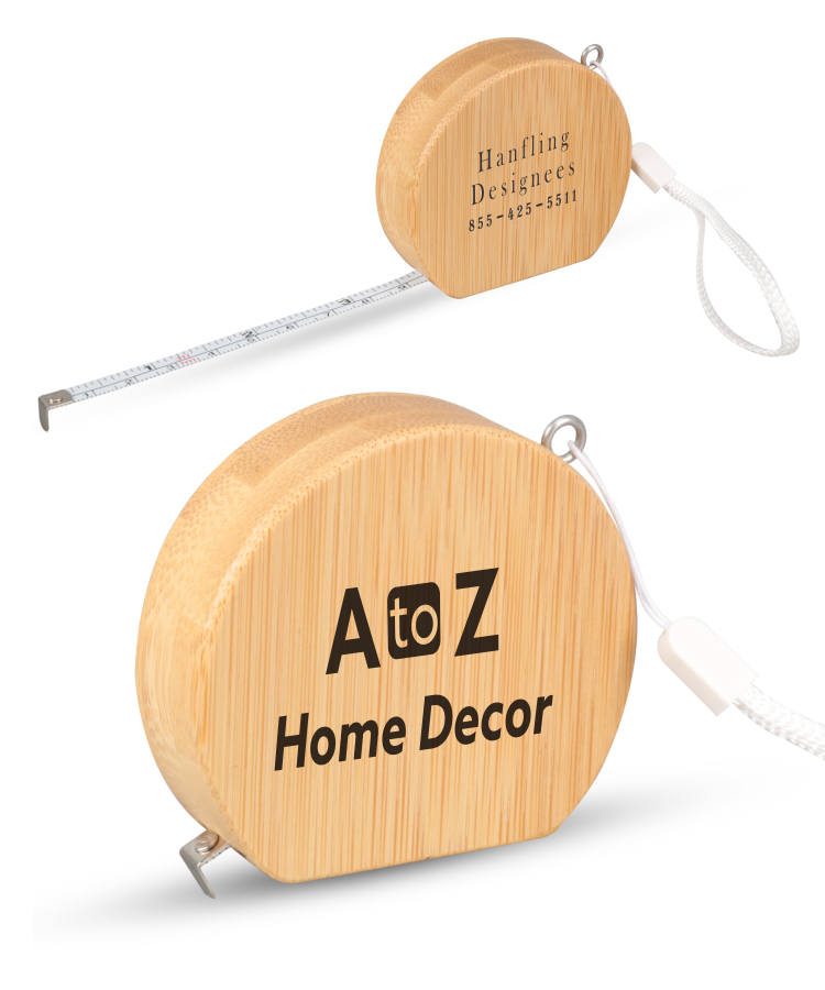 Union Printed - Bamboo Wood (3ft) Round Shaped Tape Measure and Wrist Band with 1-Color Logo