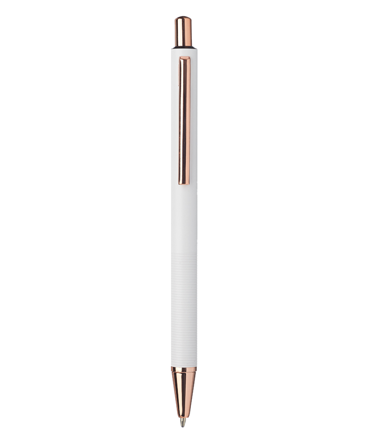 Union Printed - Ridge Metal Pens with Rose Gold Trims — White