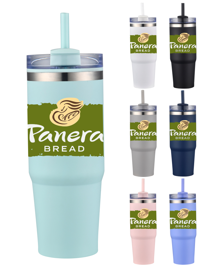 Union Printed - 30 Oz. Double Wall Tumbler w/ Straw - Full Color Wide