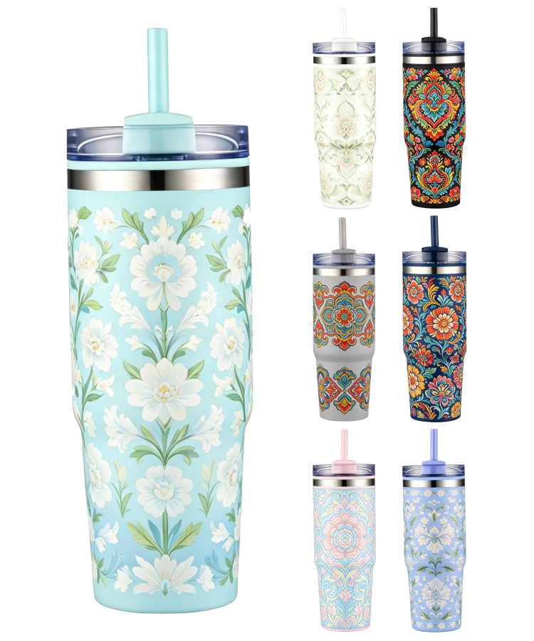 Union Printed - 30 Oz. Double Wall Tumbler w/ Straw - Full Color Wrap