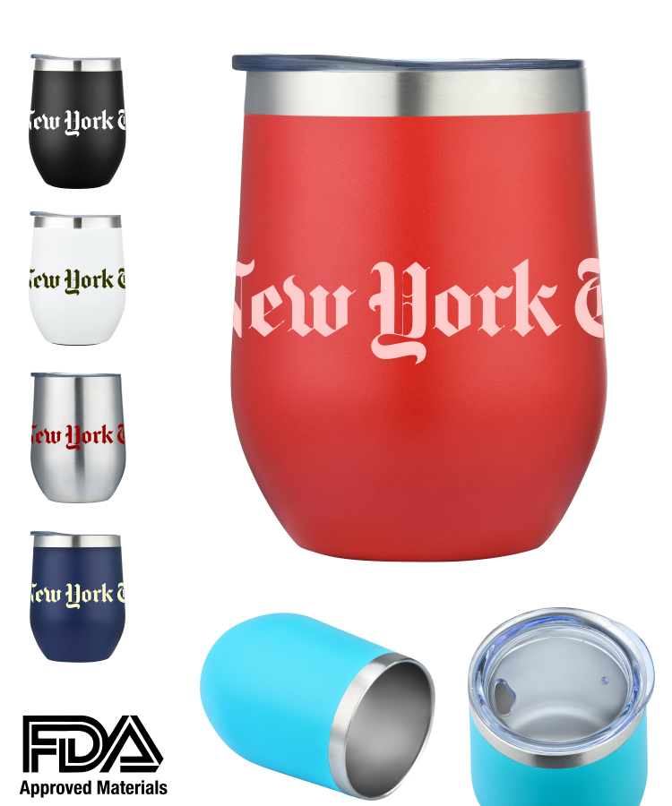 12oz Double Wall Stainless Steel Wine Tumbler Vacuum Insulated Powder Coated - One Color Wrap