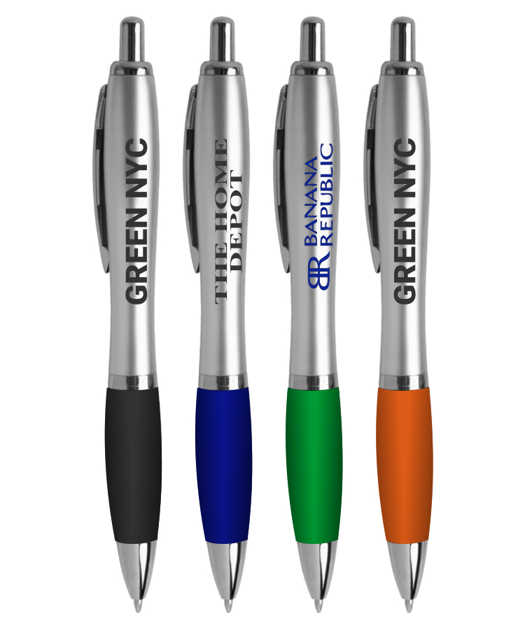 Union Printed - Rio Retractable - Silver Barrels Clicker with 1-Color Logo
