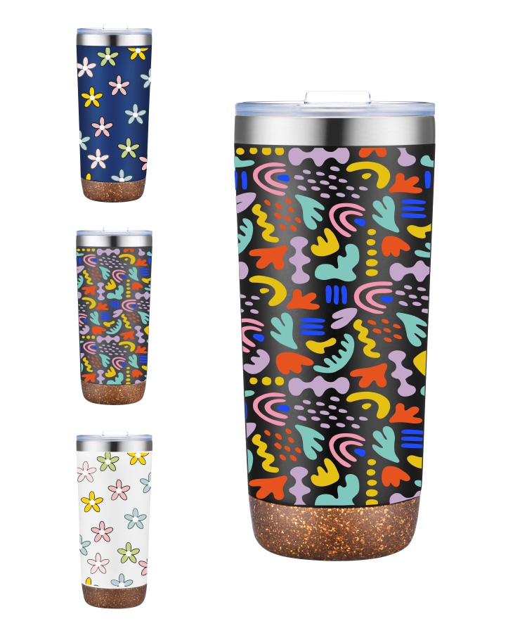 Union Printed - 22 oz Vacuum Tumbler w/ Cork Bottom  - Full Color Wrap