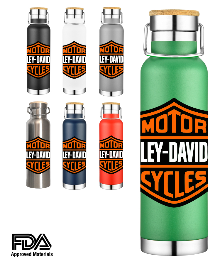22 oz Double Wall Stainless Steel Vacuum Insulated Travel Bottle with Bamboo Lid Powder Coated - Full Color Wrap