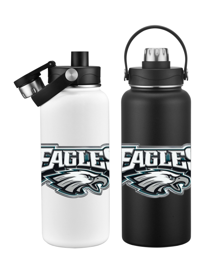 Union Printed - 34 oz Vacuum Water Bottle w/ Screw-on lid & Handle - Full Color Wide