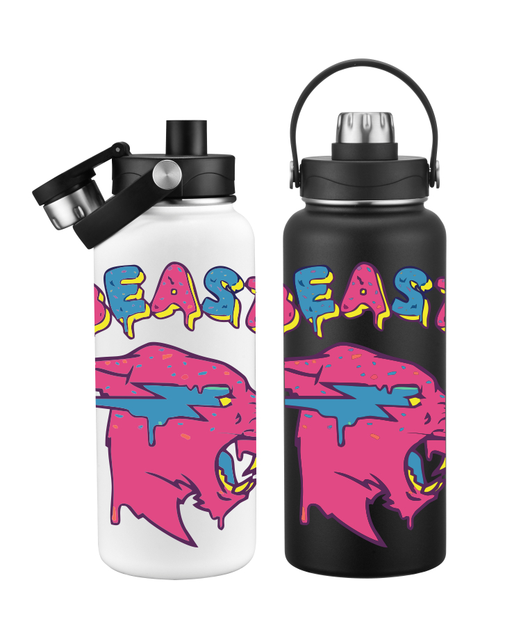 Union Printed - 34 oz Vacuum Water Bottle w/ Screw-on lid & Handle - Full Color Wrap