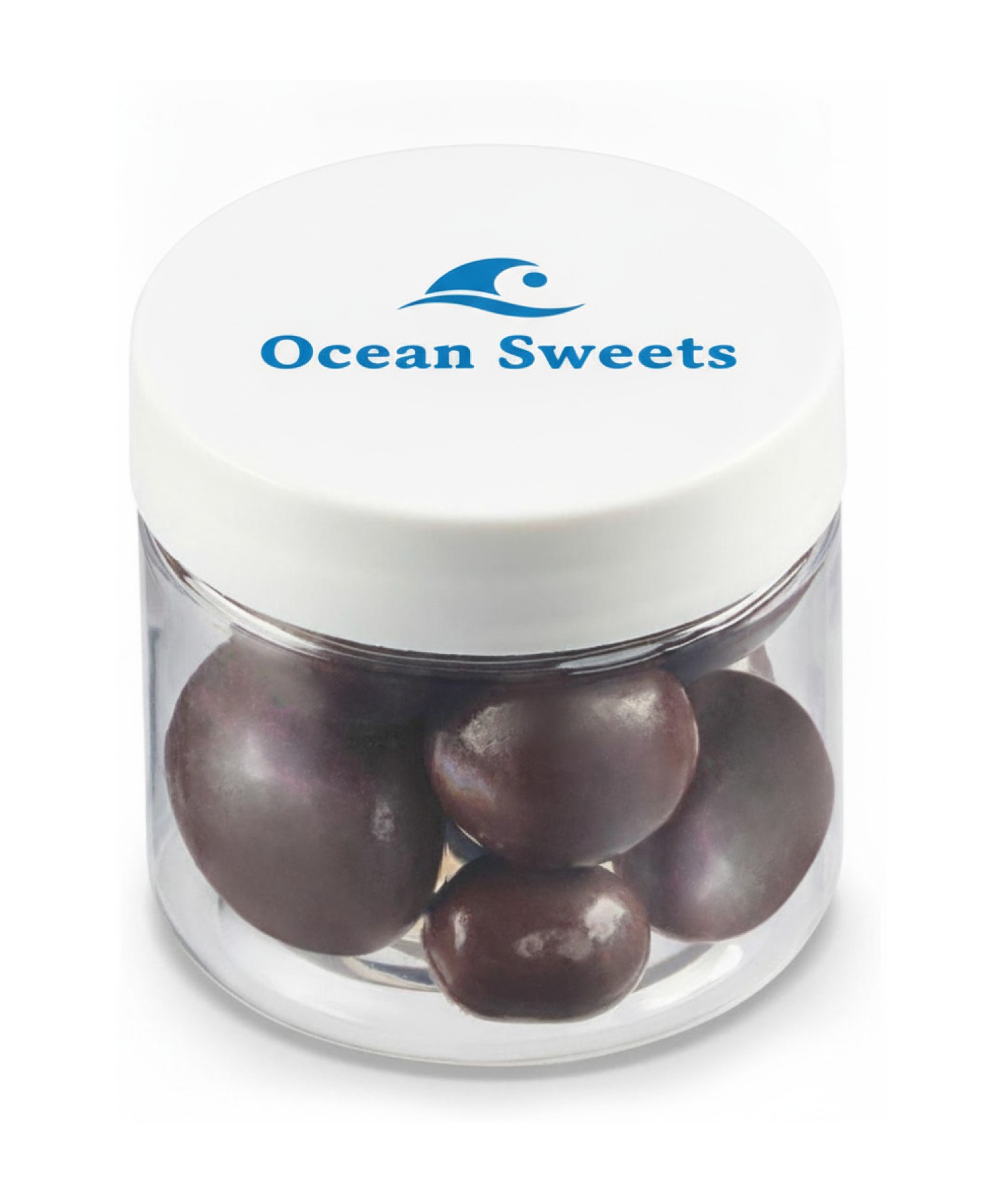 Union Printed - 2 oz jar of chocolate covered almonds with a full color imprint on the lid