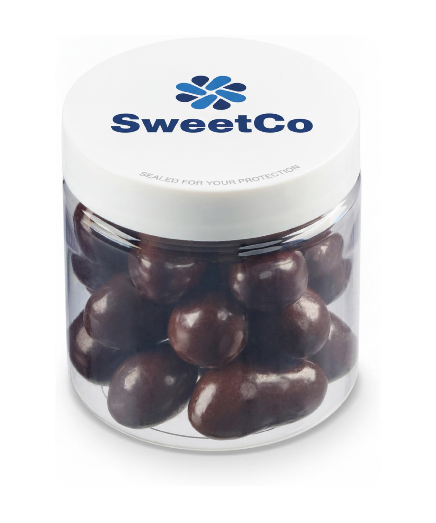 Union Printed - 4 oz jar of chocolate covered almonds with a full color imprint on the lid