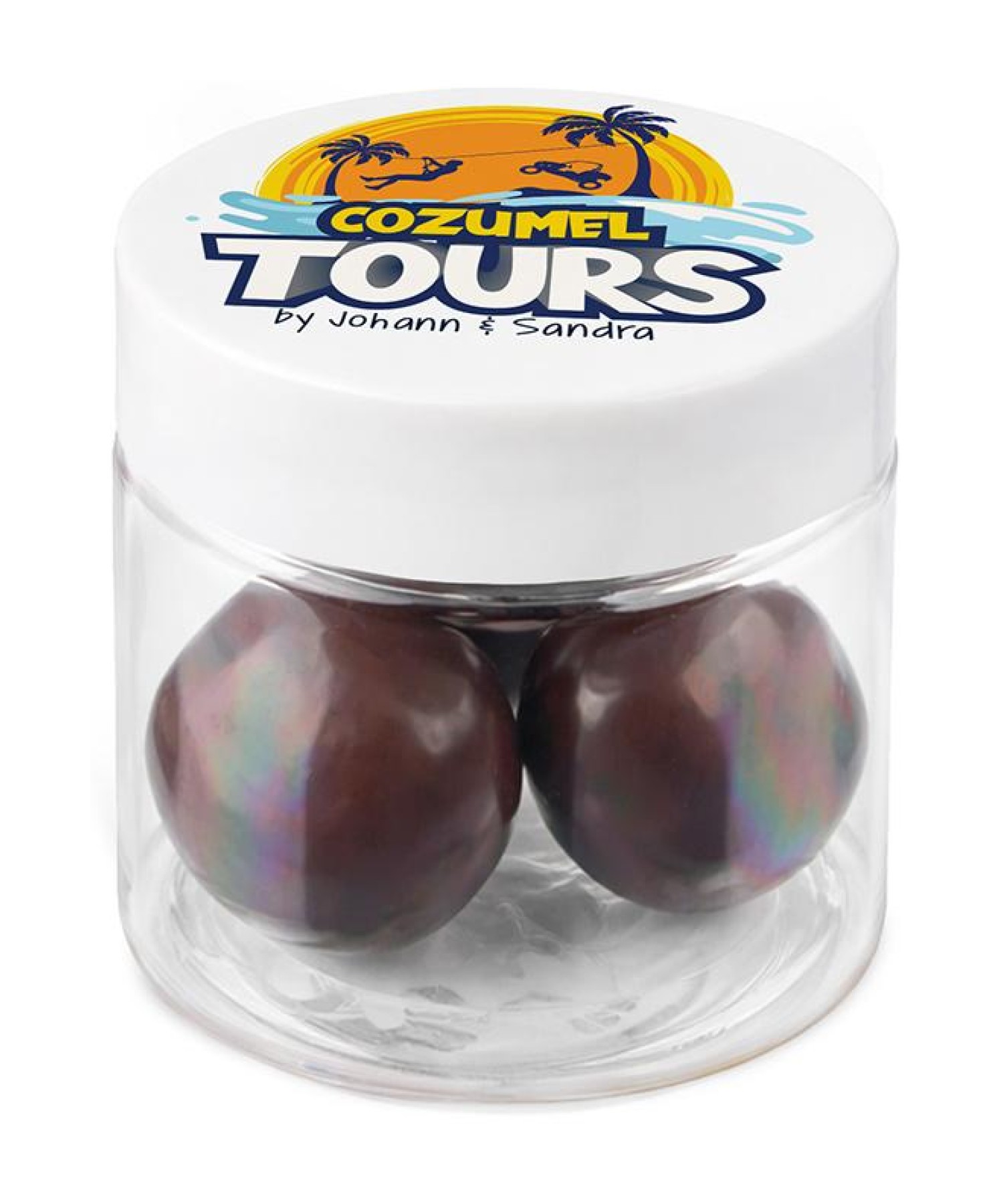 Union Printed - 1 oz jar of chocolate covered peanuts with a full color imprint on the lid