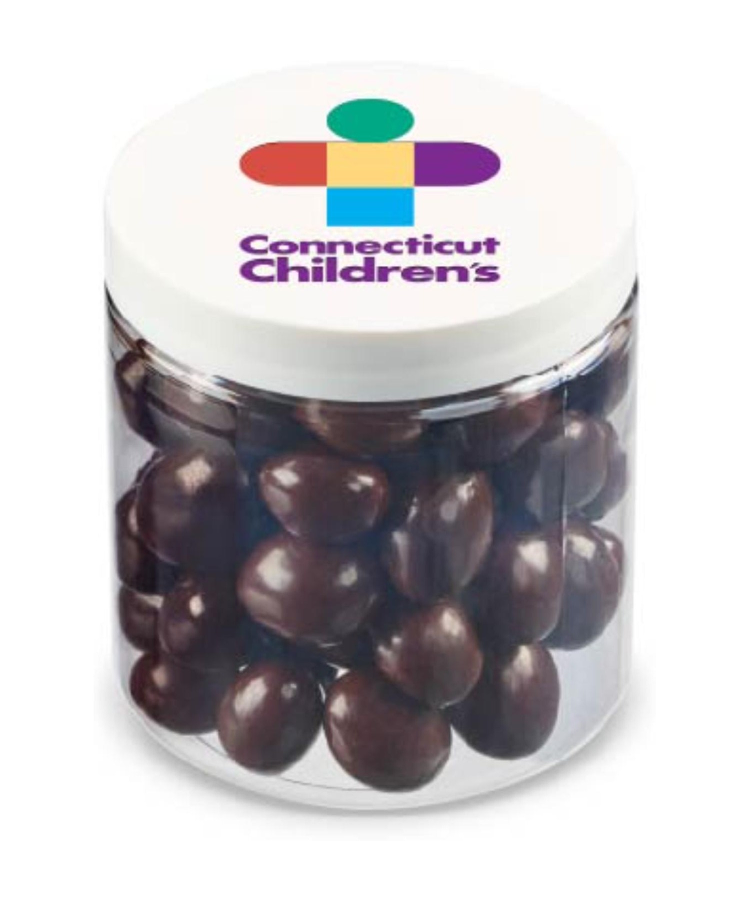 Union Printed - 8 oz jar of chocolate covered peanuts with a full color imprint on the lid