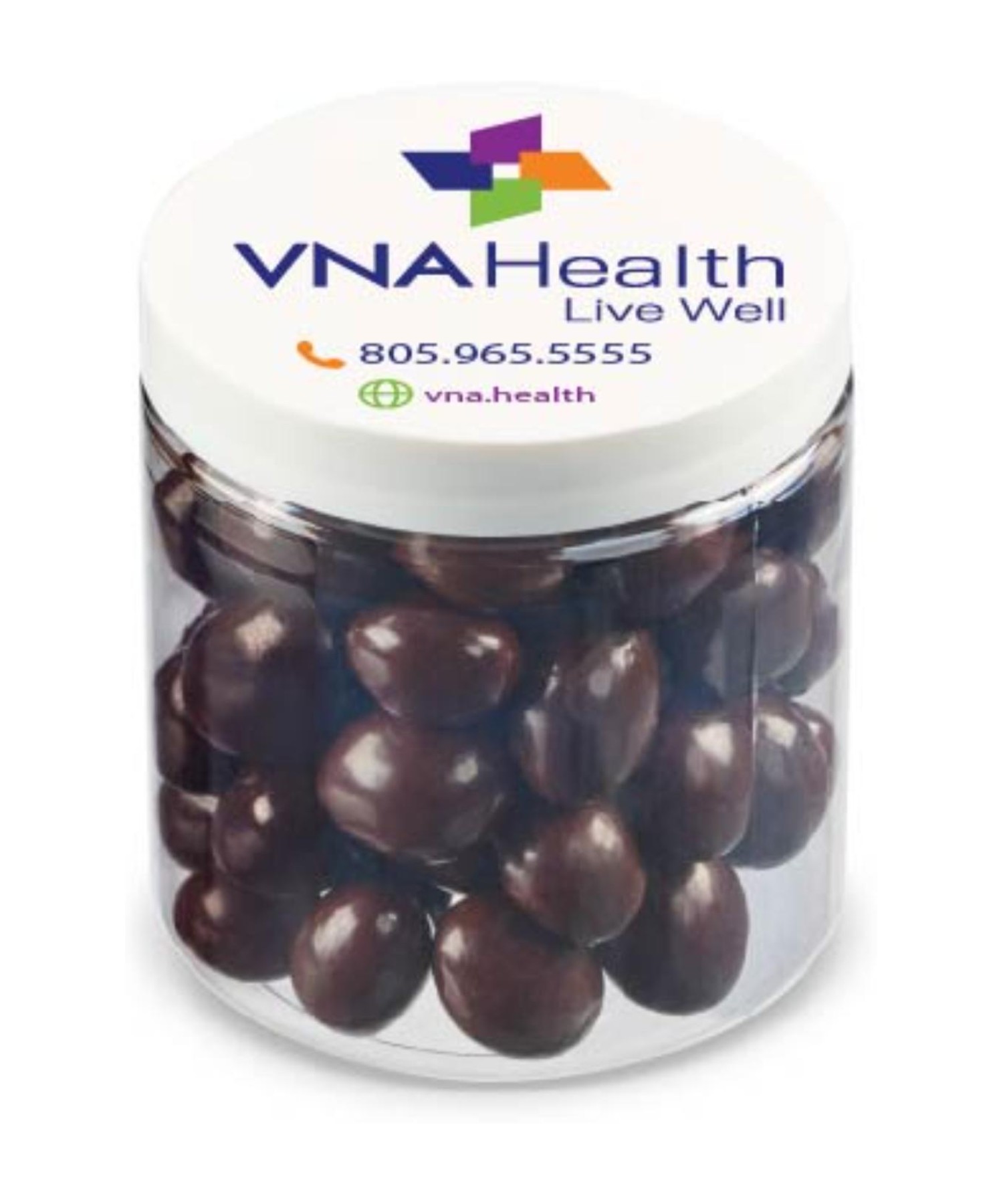 Union Printed - 8 oz jar of chocolate covered pretzels with a full color imprint on the lid