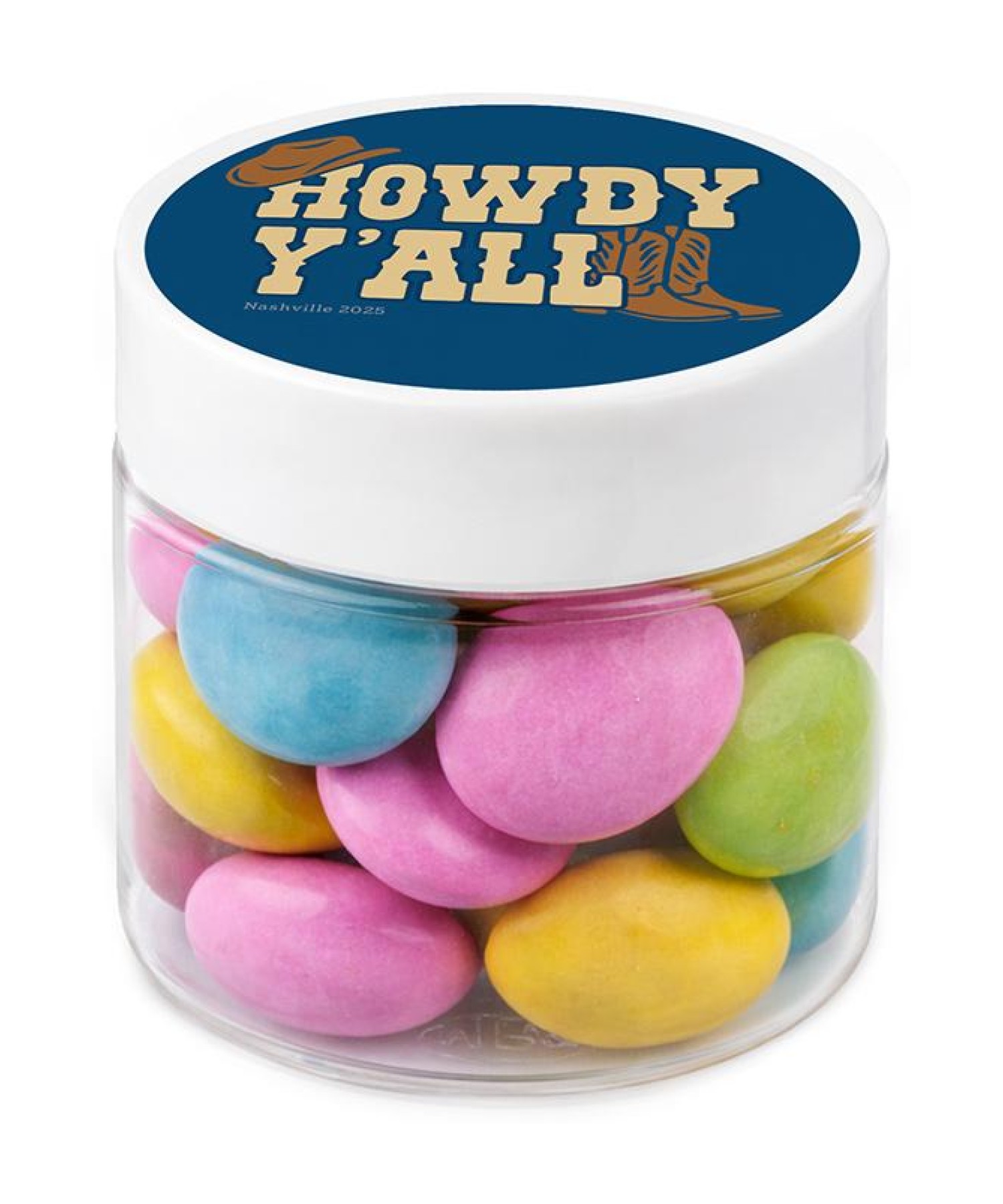 Union Printed - 1 oz jar of colorful chocolate lentils with a full color imprint on the lid