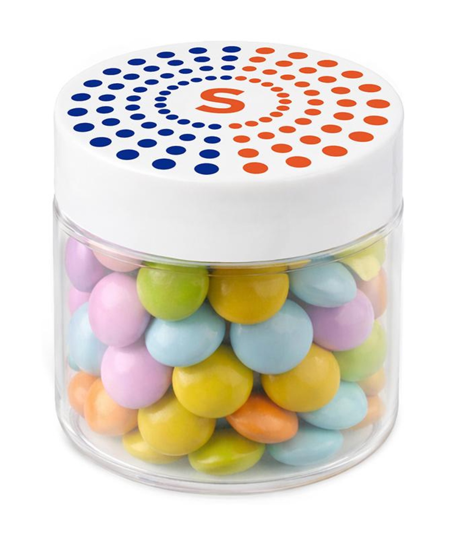 Union Printed - 1 oz jar of mini chocolate lentils with a full color imprint on the lid