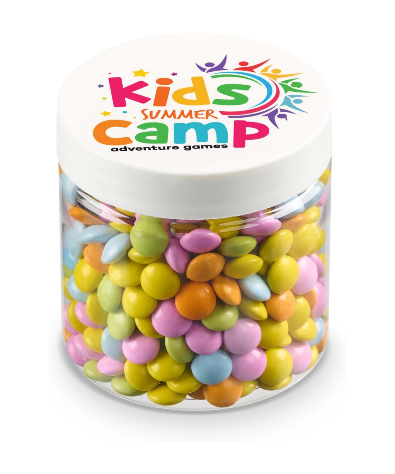 Union Printed - 4 oz jar of mini chocolate lentils with a full color imprint on the lid