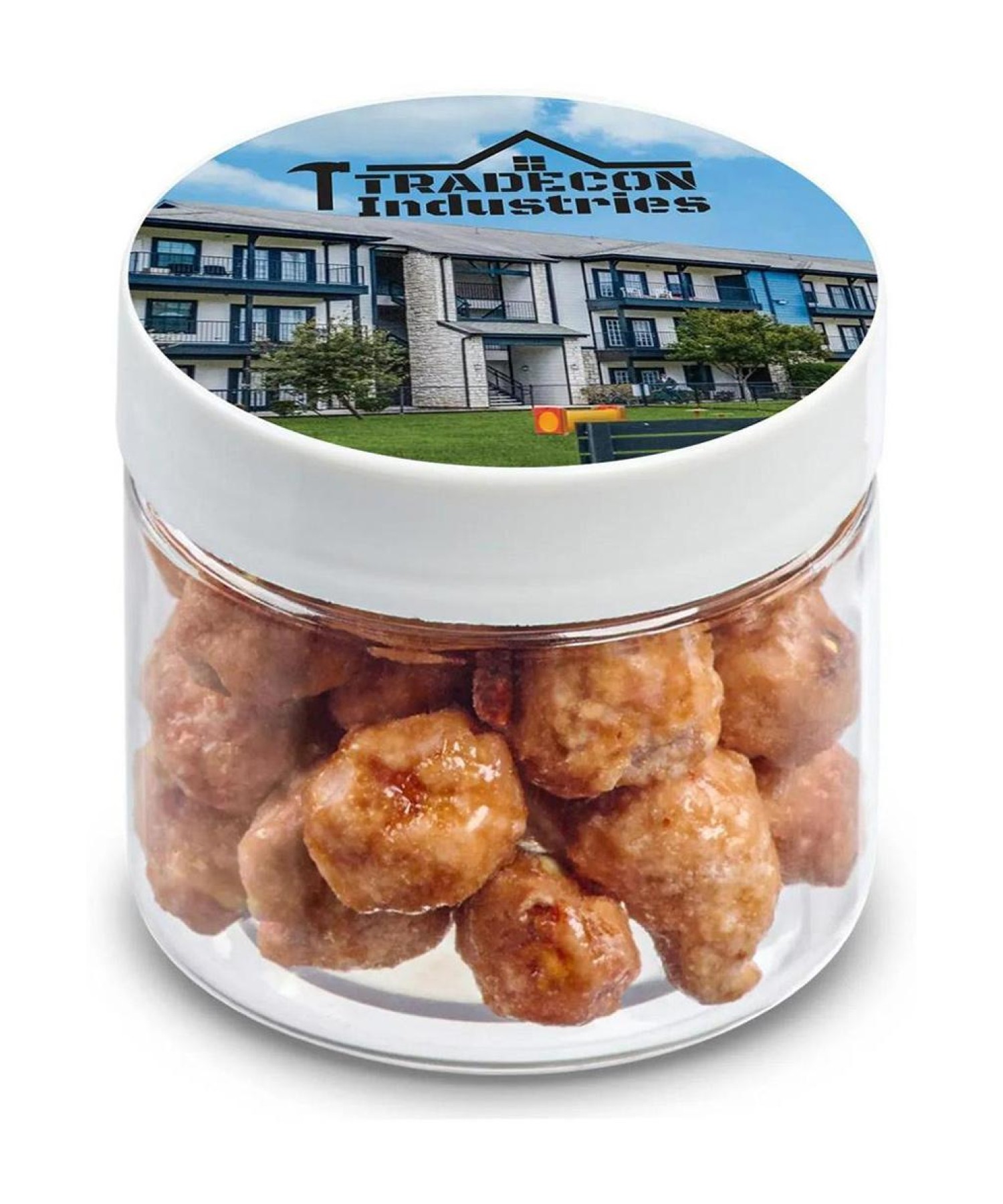 Union Printed - 2 oz jar of candied peanuts with a full color imprint on the lid