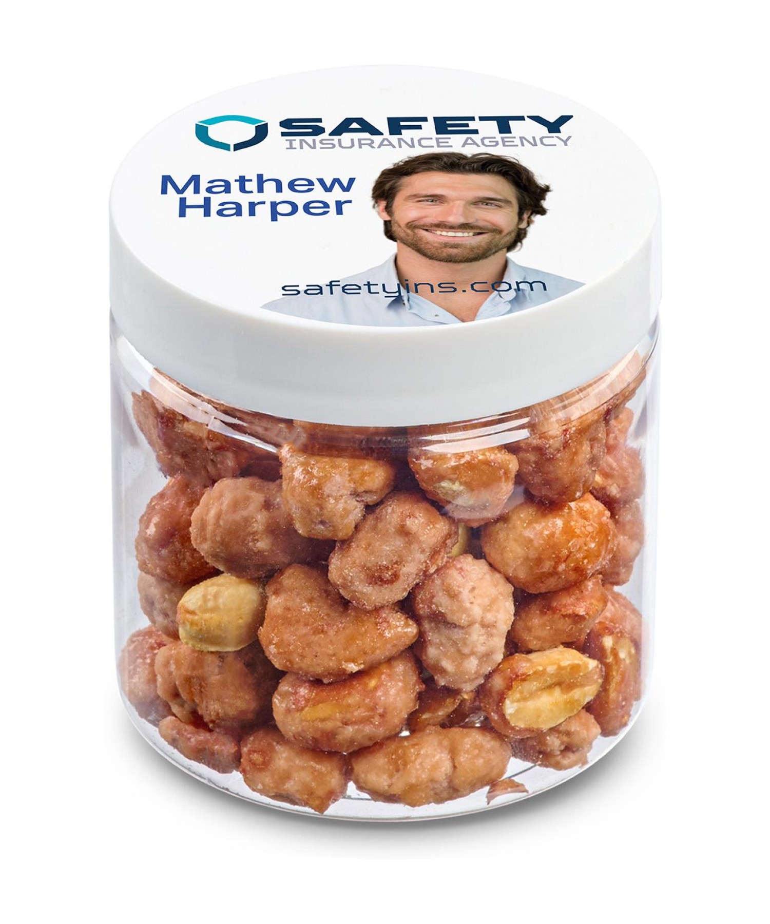 Union Printed - 4 oz jar of candied peanuts with a full color imprint on the lid