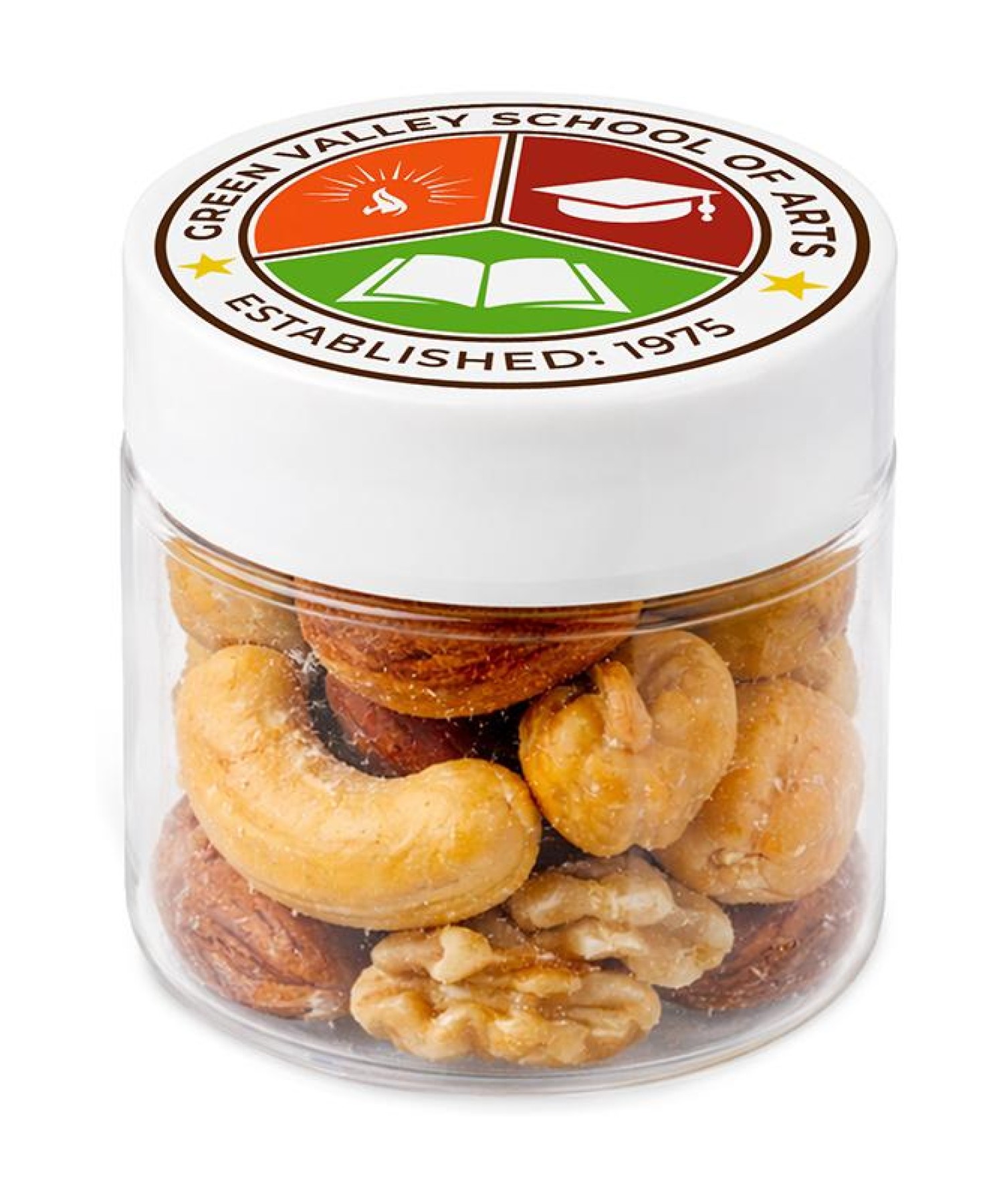 Union Printed - 1 oz jar of roasted mixed nuts with a full color imprint on the lid