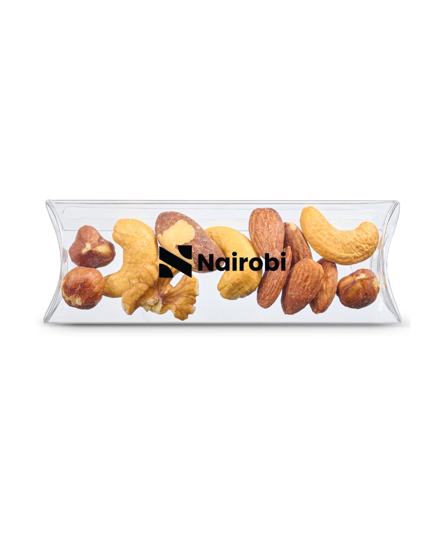 Union Printed - 5" pillow box of roasted mixed nuts with a full color logo imprint on the box