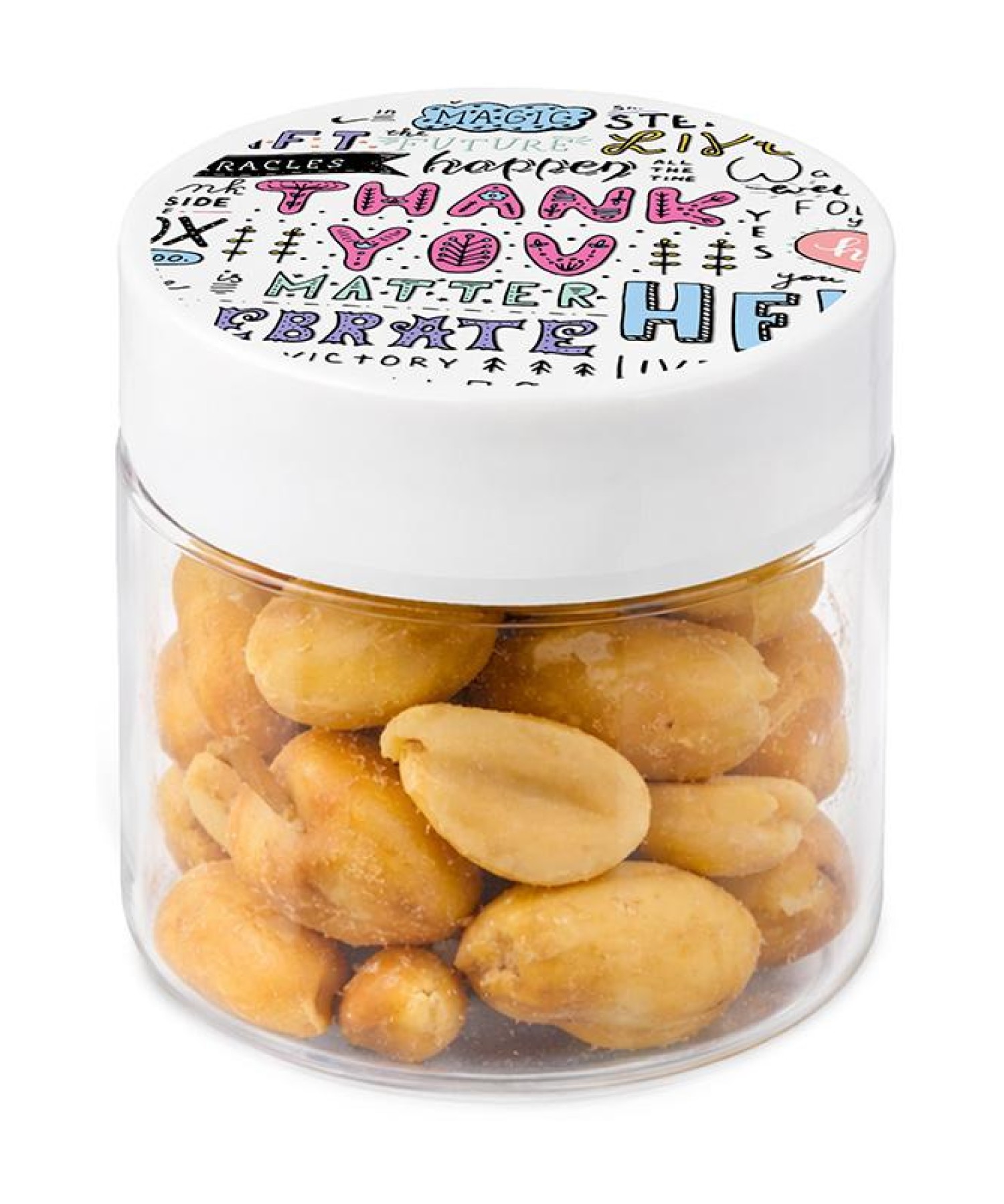 Union Printed - 1 oz jar of roasted peanuts with a full color imprint on the lid