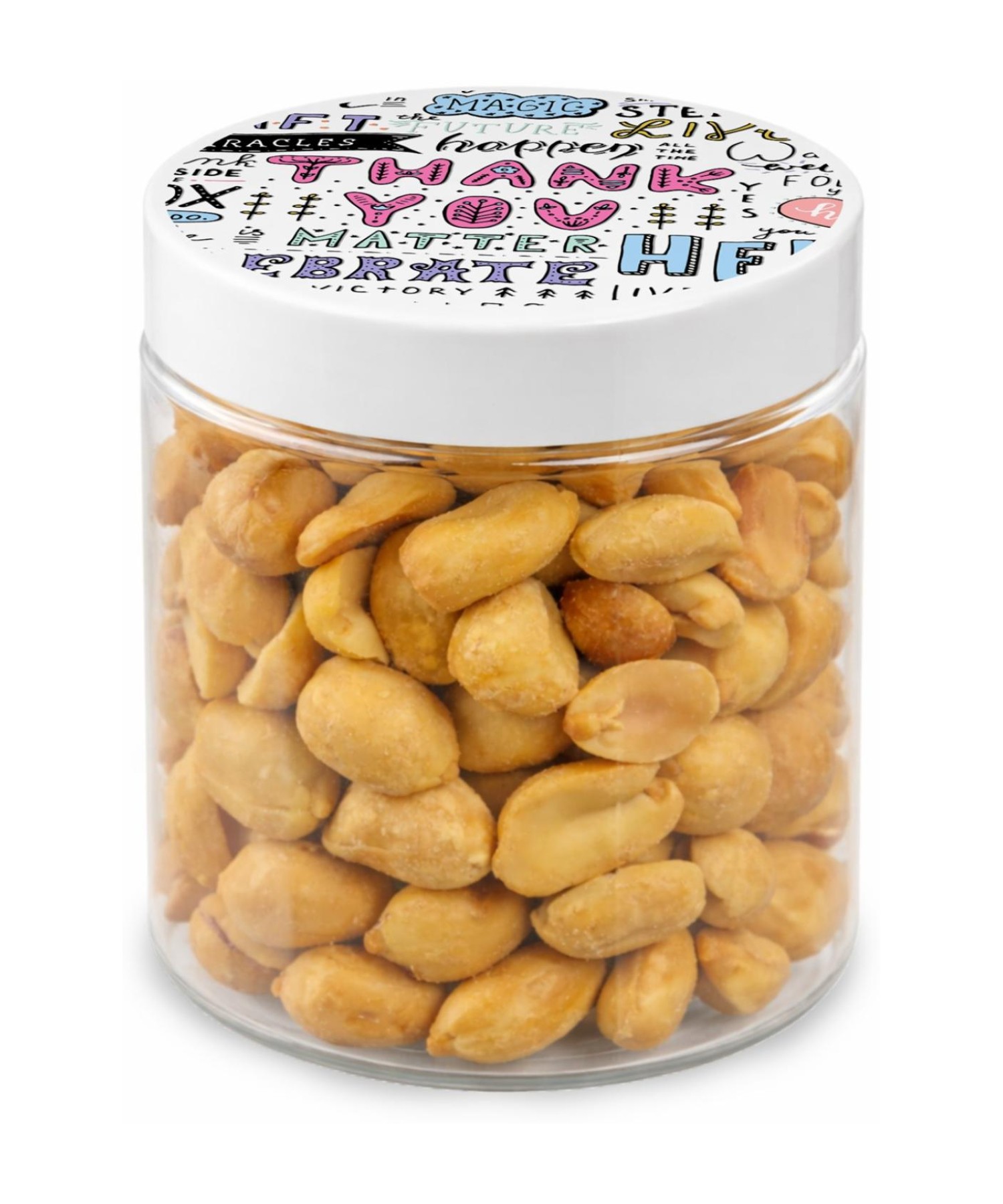 Union Printed - 8 oz jar of roasted peanuts with a full color imprint on the lid