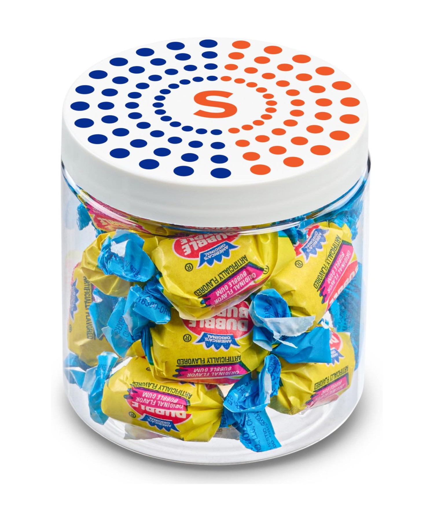 Union Printed - 8 oz jar of individually wrapped bubble gum with a full color imprint on the lid