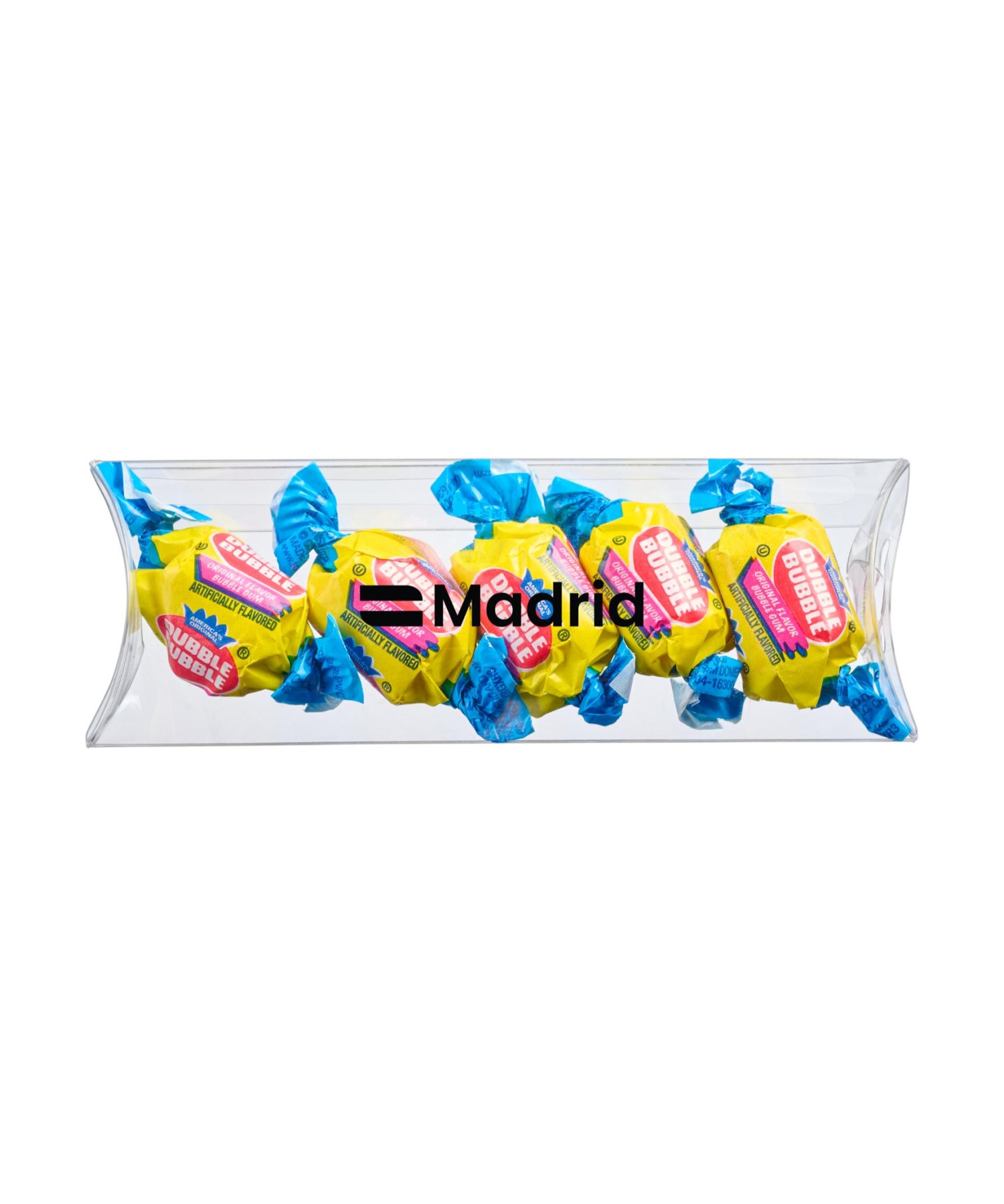 Union Printed - 5" pillow box of individually wrapped bubble gum with a full color logo imprint on the box