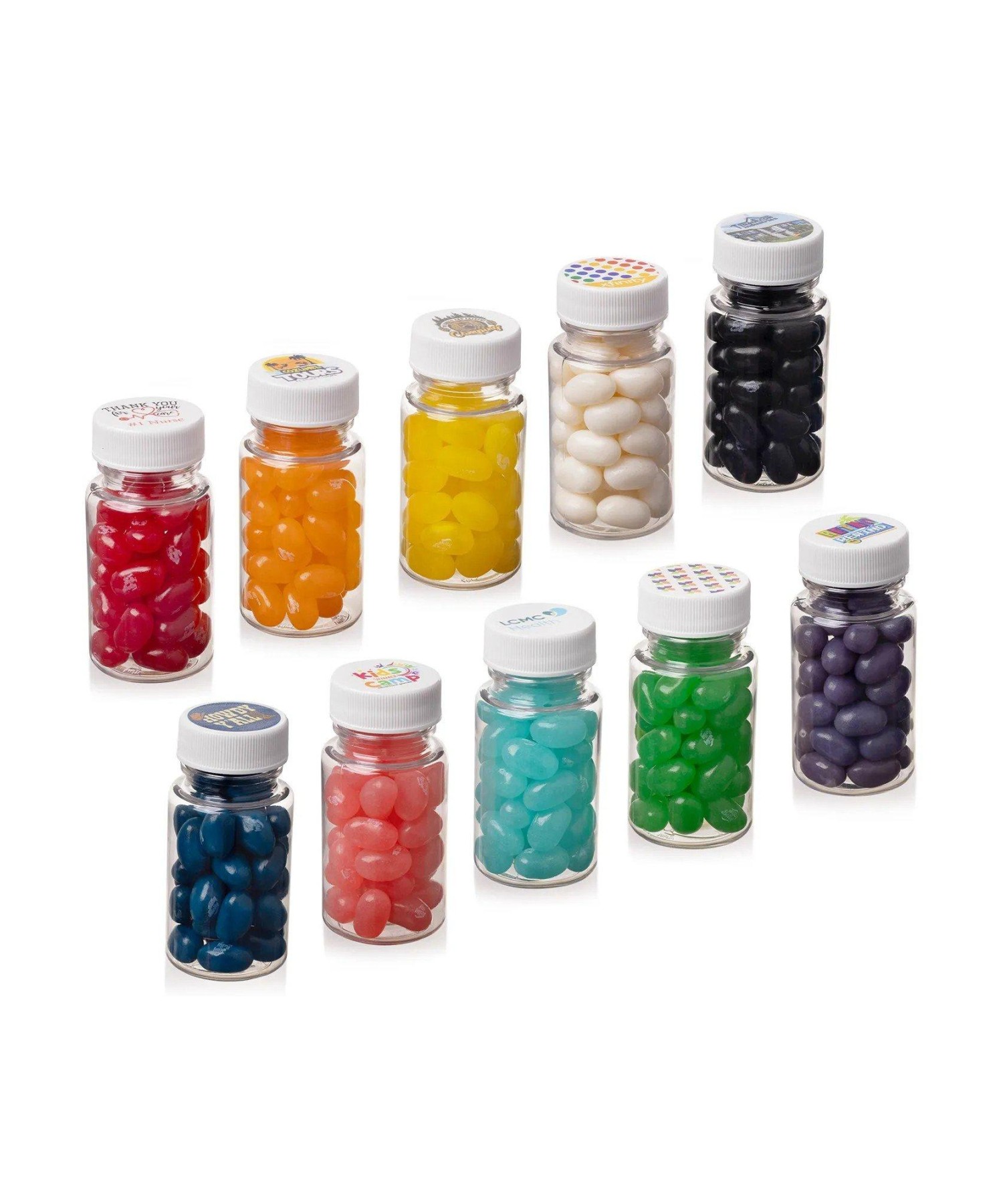 Union Printed - 1.3 oz clear bottle of colorful jelly beans with a full color imprint on the lid