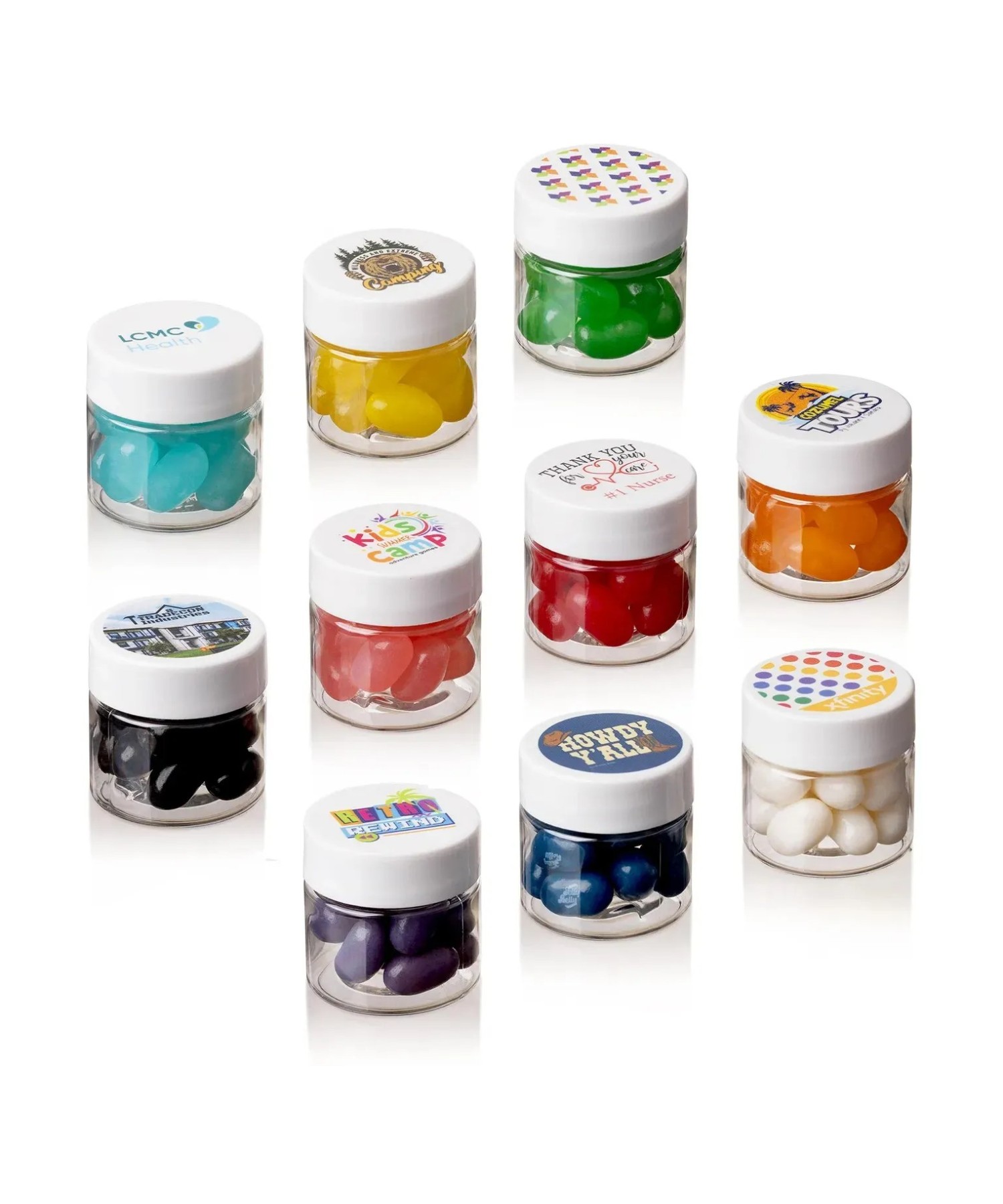 Union Printed - 1/2 oz clear jar of colorful jelly beans with a full color imprint on the lid