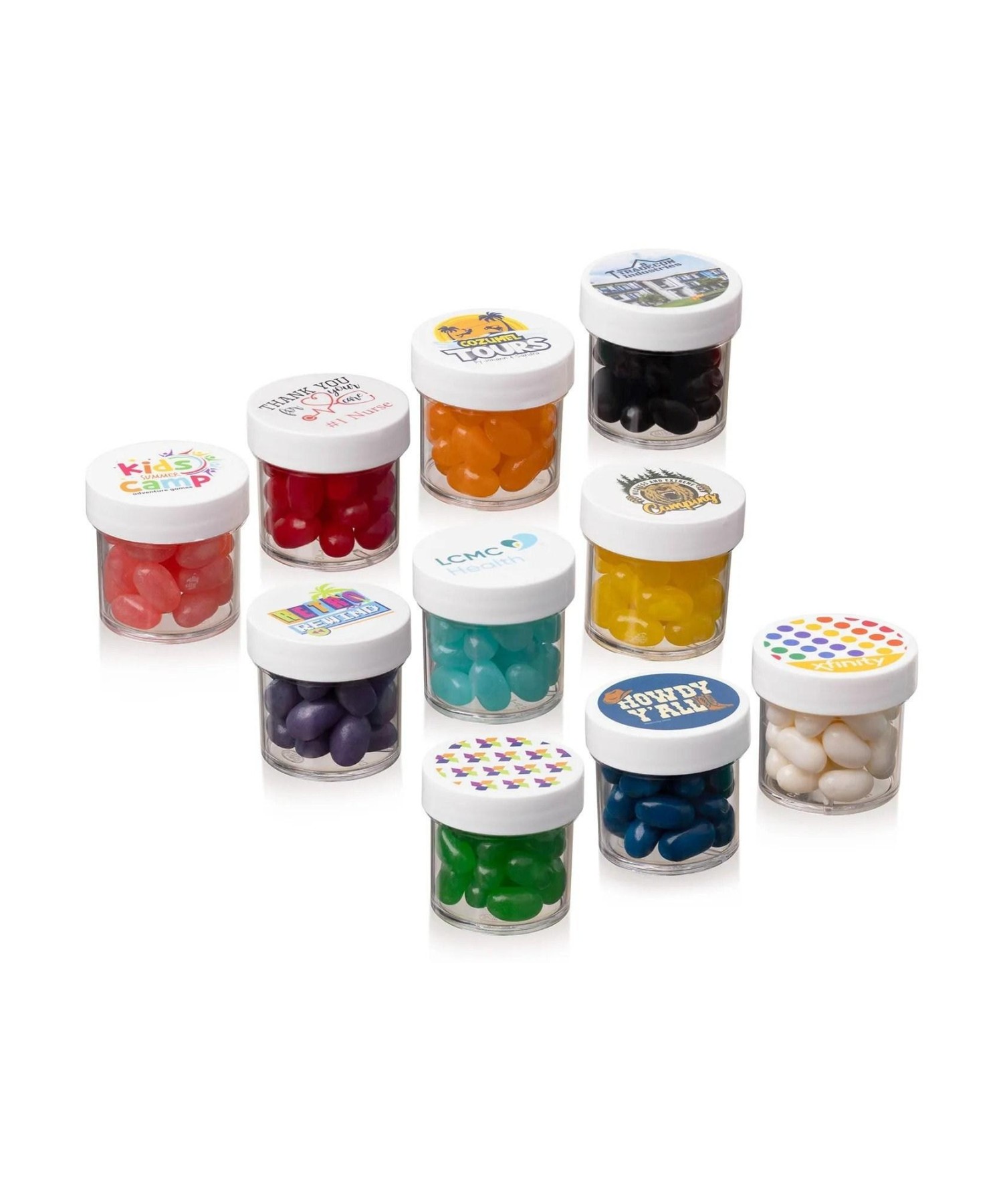 Union Printed - 1 oz clear jar of colorful jelly beans with a full color imprint on the lid