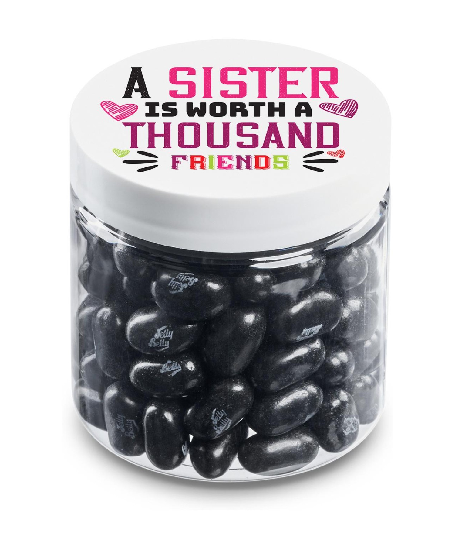 Union Printed - 4 oz clear jar of colorful jelly beans with a full color imprint on the lid